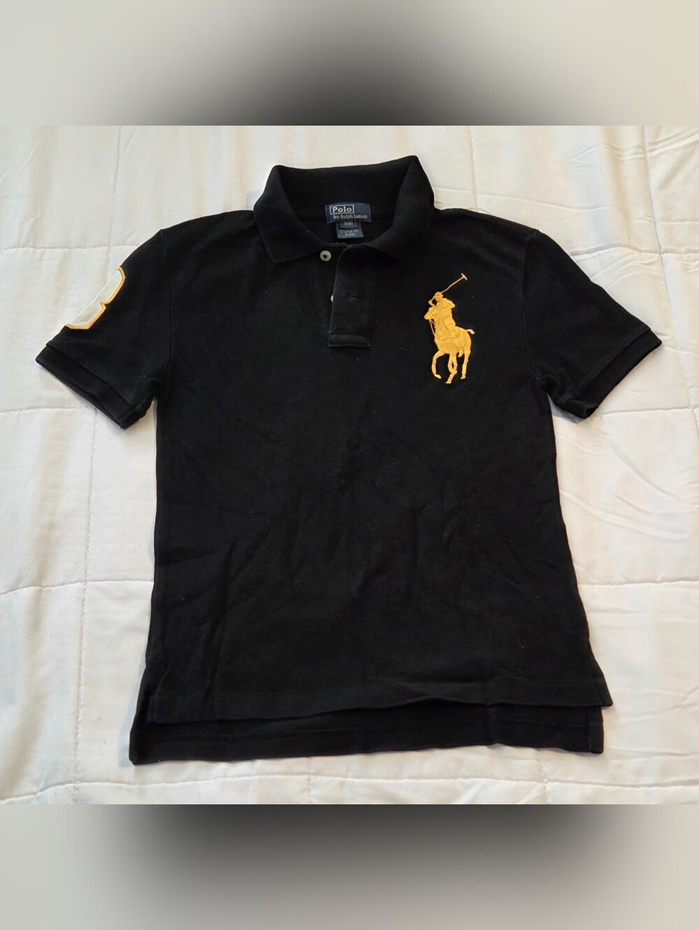 Polo by Ralph Lauren SIZE S(8) Boys Black Polo Shirt with Yellow Pony Logo